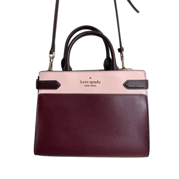 kate spade Handbags - Kate Spade Staci Colorblock Medium Leather Satchel Rose Smoke Bag Detach Strap